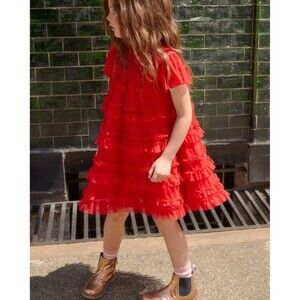 Mini Boden Girls Tulle Tiered Dress in Royal Red size 7-8Y EUC